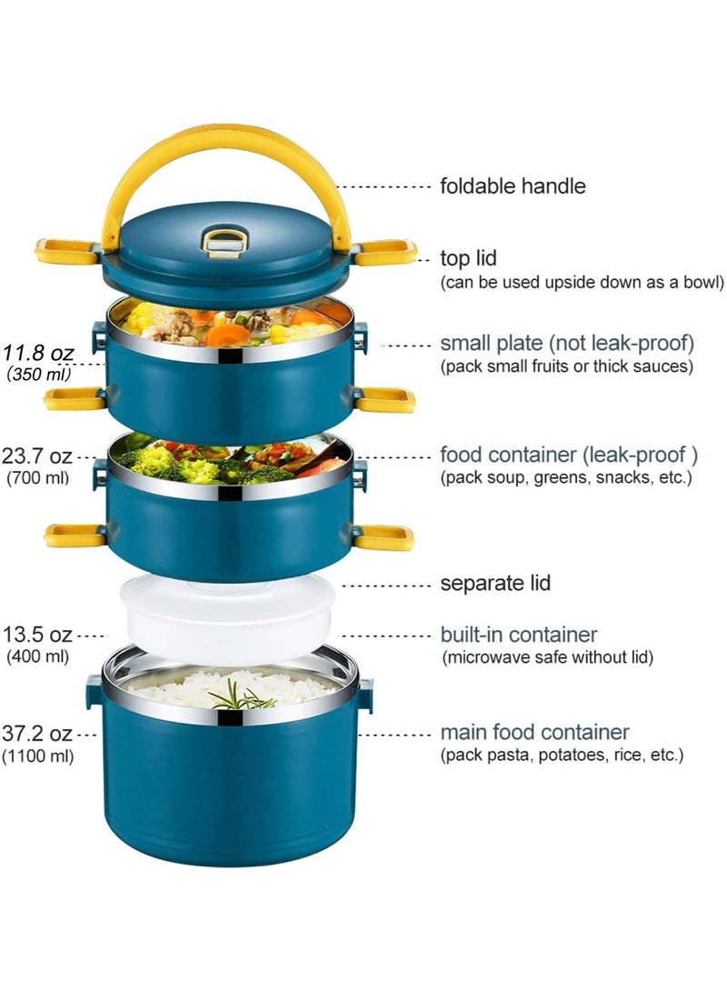 TOMSHOO صندوق غداء بينتو من الفولاذ المقاوم للصدأ للأطفال في المدرسة، صندوق غداء ترمس قابل للتكديس من 3 طبقات مع حقيبة غداء معزولة وملعقة وشوكة، حاويات طعام حرارية مانعة للتسرب للعمل والتخييم للبالغين (4 طبقات) - Image 5