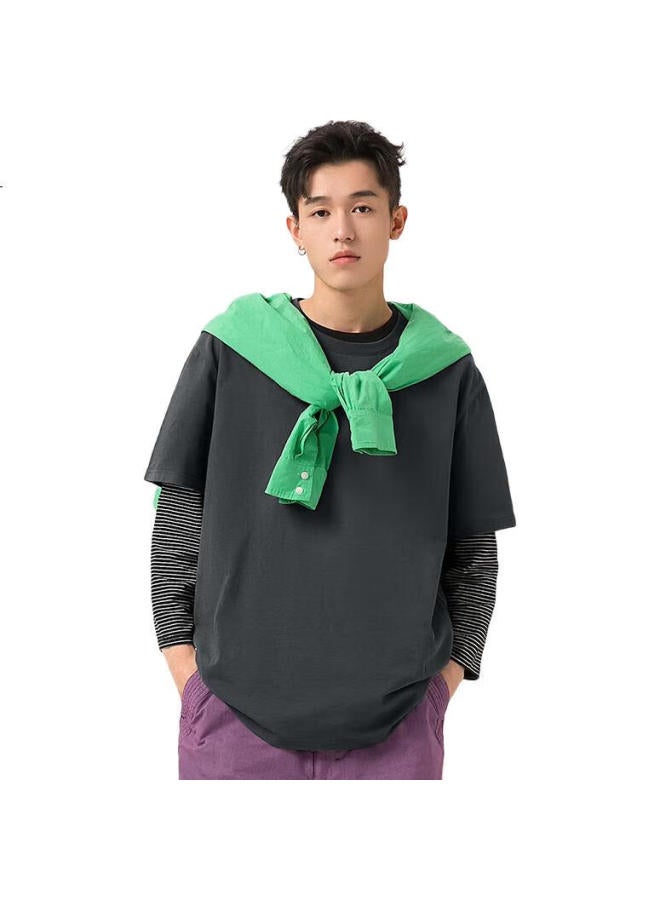 GENIOLAMODE Men'S Summer Cotton Fashion Trendy Casual Youth Short Sleeve T-Shirt Black Xl - Image 1