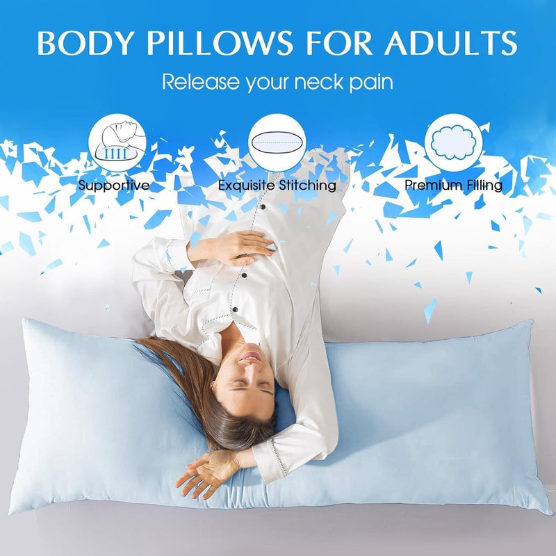 SHOUREN Cotton Body Pillow Insert - Cooling Breathable Full Body Pillow for Side Sleeper - Soft Long Bed Pillow for Adults - 20 x 54 inch-Blue - Image 4