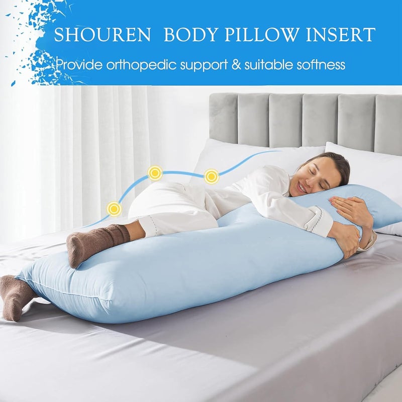 SHOUREN Cotton Body Pillow Insert - Cooling Breathable Full Body Pillow for Side Sleeper - Soft Long Bed Pillow for Adults - 20 x 54 inch-Blue - Image 3