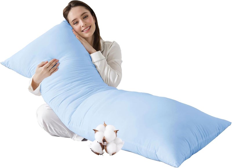 SHOUREN Cotton Body Pillow Insert - Cooling Breathable Full Body Pillow for Side Sleeper - Soft Long Bed Pillow for Adults - 20 x 54 inch-Blue - Image 1