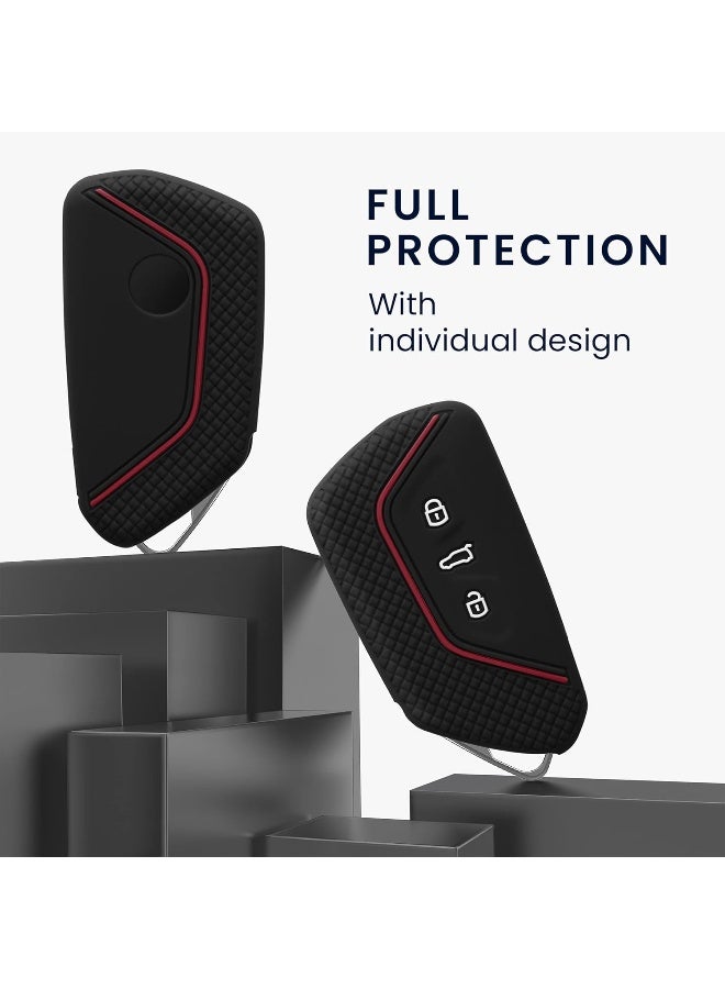 kwmobile غطاء مفتاح السيارة kwmobile متوافق مع فولكس فاجن جولف 8 غطاء مفتاح السيارة 3 أزرار - غطاء مفتاح السيارة الواقي من السيليكون - أسود/أحمر - Image 2