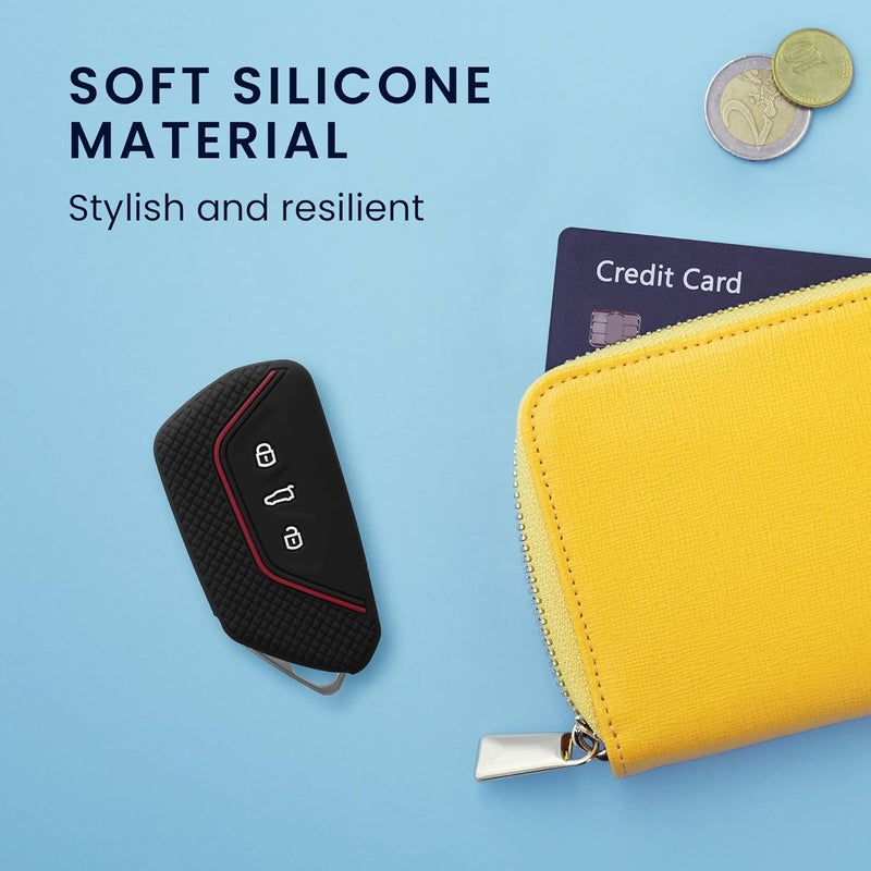 kwmobile غطاء مفتاح السيارة kwmobile متوافق مع فولكس فاجن جولف 8 غطاء مفتاح السيارة 3 أزرار - غطاء مفتاح السيارة الواقي من السيليكون - أسود/أحمر - Image 4