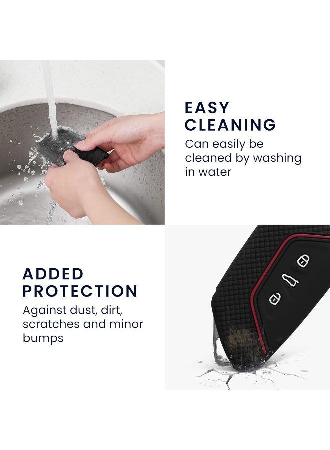 kwmobile غطاء مفتاح السيارة kwmobile متوافق مع فولكس فاجن جولف 8 غطاء مفتاح السيارة 3 أزرار - غطاء مفتاح السيارة الواقي من السيليكون - أسود/أحمر - Image 5