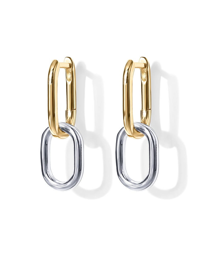 PAVOI 14K Gold Plated Convertible Paperclip Link Huggie Hoop Earrings for Women - Two-Toned Earscape Statement Jewelry - Mixed Metals Drop Dangle Earrings - Image 3