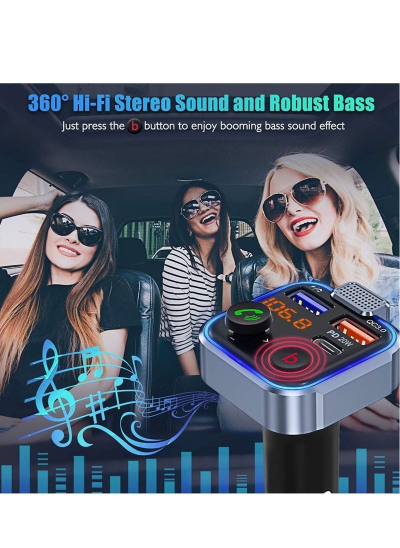 ELTRAZONE - Bluetooth FM Transmitter for Car, [Upgraded Type-C] PD 30W Quick Charging Bluetooth Car Adapter with Hands-Free Calling, Wireless FM Radio Receiver Music Player/Car Kit Support SD Card & USB - Image 1
