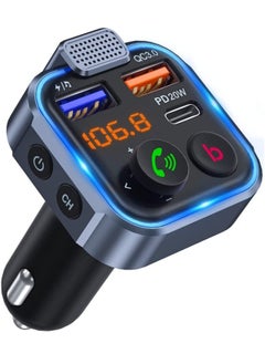 Bluetooth FM Transmitter for Car, [Upgraded Type-C] PD 30W Quick Charging Bluetooth Car Adapter with Hands-Free Calling, Wireless FM Radio Receiver Music Player/Car Kit Support SD Card & USB