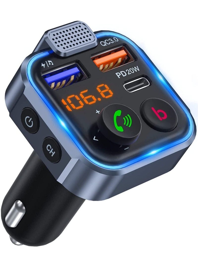ELTRAZONE - Bluetooth FM Transmitter for Car, [Upgraded Type-C] PD 30W Quick Charging Bluetooth Car Adapter with Hands-Free Calling, Wireless FM Radio Receiver Music Player/Car Kit Support SD Card & USB - Image 1
