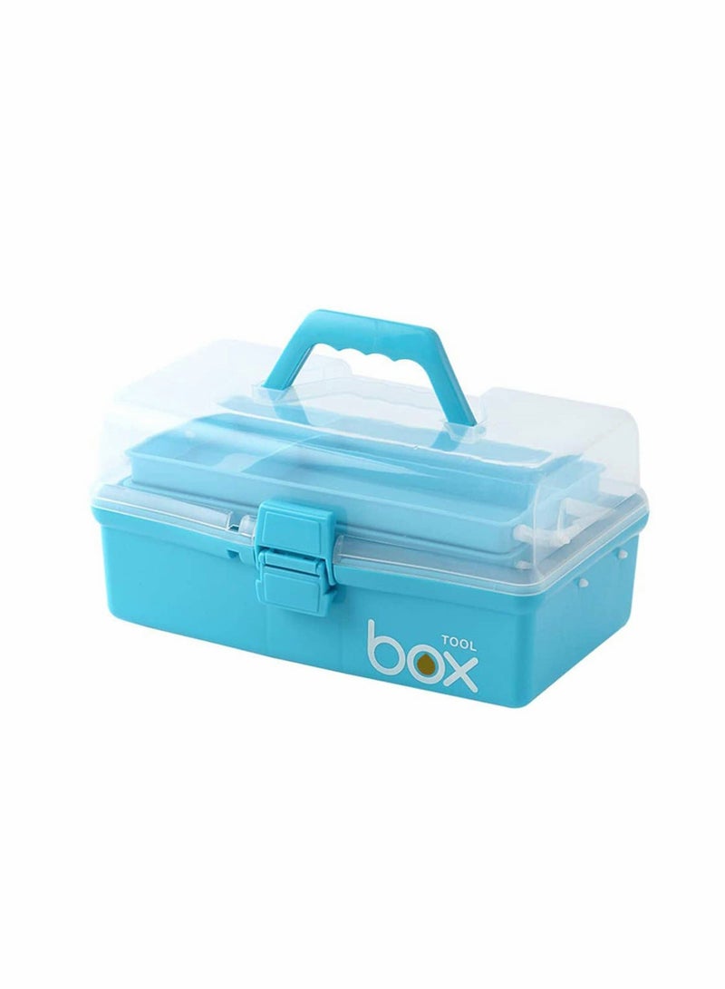 Medicine Box, Plastic 3 Layer Family First Aid Case Storage Organizer, Divided for Tool Holder Home Office Car Workplace Travel (Sky-blue) - Image 1