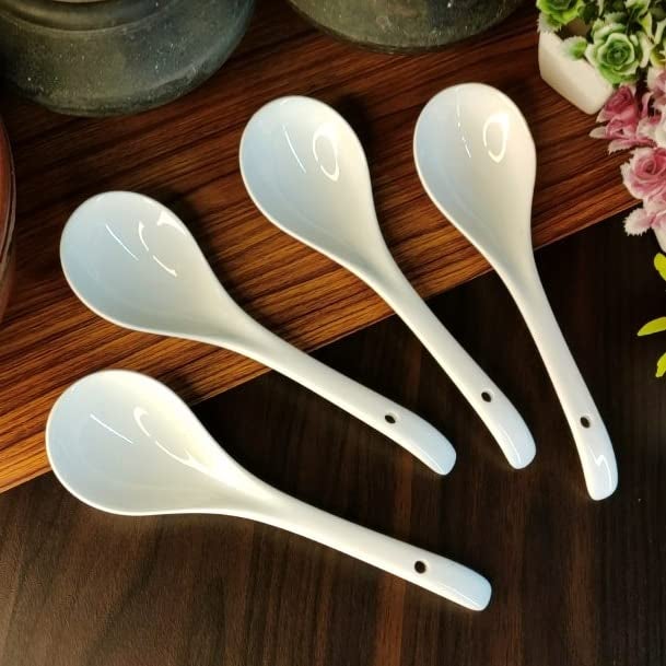 Vemlons Serving Spoon, Ceramic Serving Spoon Set of 4 Long Handled Serving Spoons Ceramic Tableware Set of 4 Piece Serving Spoons ,25 Cm - Image 4