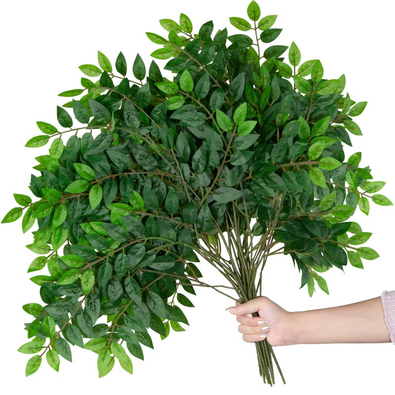 XONOR Artificial Greenery Leaves Stems 10 Bundles Faux Silk Green Leaf Garland Branches Hanging Greenery Spray for Wedding Bouquet Arch Table Centerpieces and Home Decor 10Bundles Green - Image 2