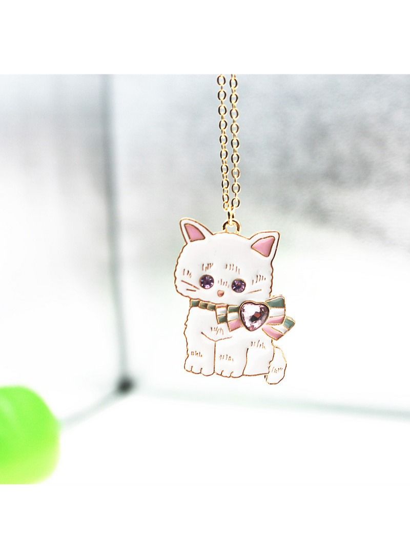 Sweet seven Adorable Kids' Cat Watch and Silver Plated Jewellery Set - Includes PU Strap Watch, Cute Cat Necklace, Bracelet and Cartoon Cat Ear Clip - Perfect for Girls' Birthdays White - Image 3