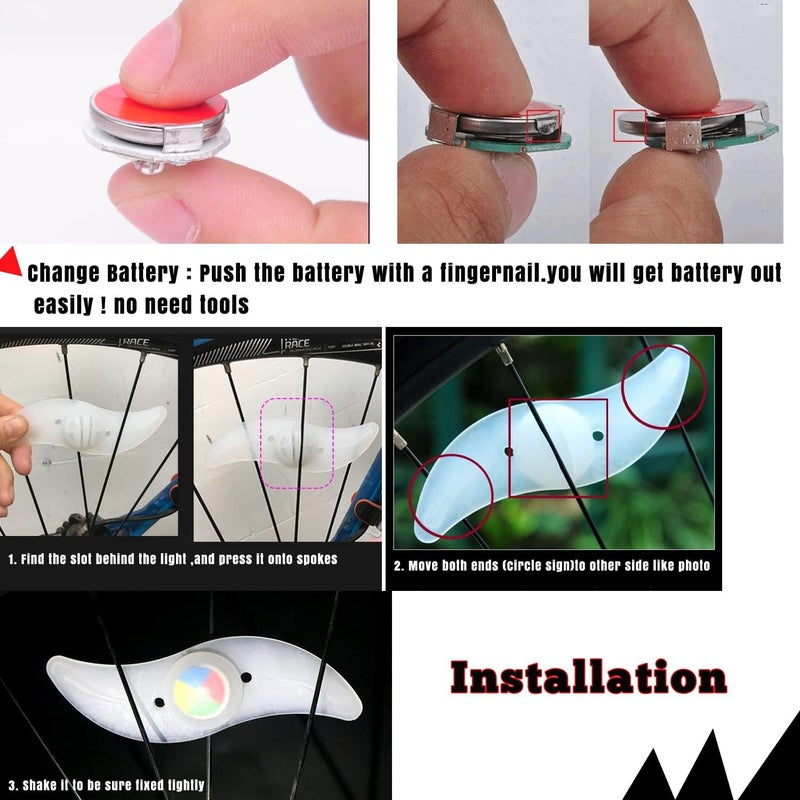 Constefire 5PCS Colorful LED Bike Wheel Light, Waterproof Easy Install Bicycles Wheel Spoke LED Lights with 3 Modes, for Bicycle Spoke Decoration Safety and Warning at Night - Image 5