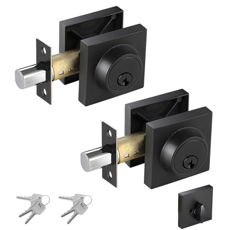TooCust Matte Black Square Deadbolt Lock 2 Pack, Keyed Alike Single Cylinder Deadbolt Lock for Front Door Entrance, Modern Keyed Dead Bolt for Exterior & Interior, Keyed 1 Side - Image 1