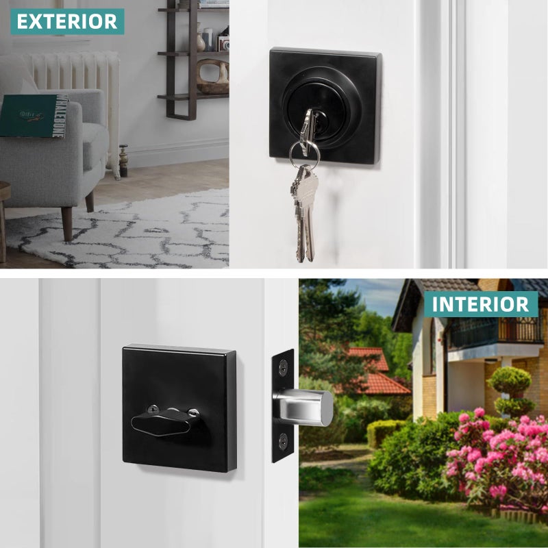 TooCust Matte Black Square Deadbolt Lock 2 Pack, Keyed Alike Single Cylinder Deadbolt Lock for Front Door Entrance, Modern Keyed Dead Bolt for Exterior & Interior, Keyed 1 Side - Image 5