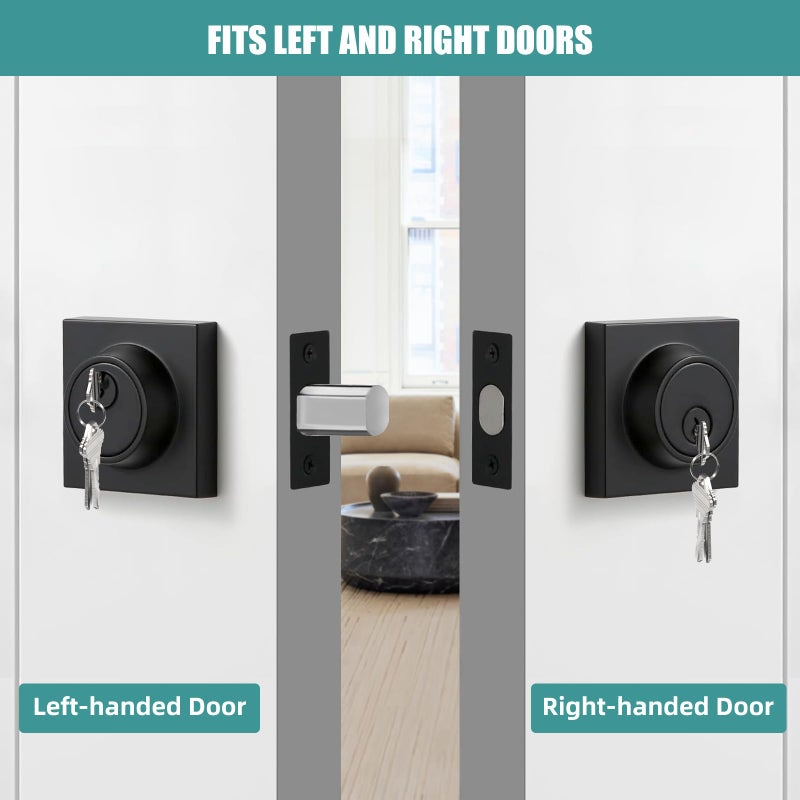 TooCust Matte Black Square Deadbolt Lock 2 Pack, Keyed Alike Single Cylinder Deadbolt Lock for Front Door Entrance, Modern Keyed Dead Bolt for Exterior & Interior, Keyed 1 Side - Image 3