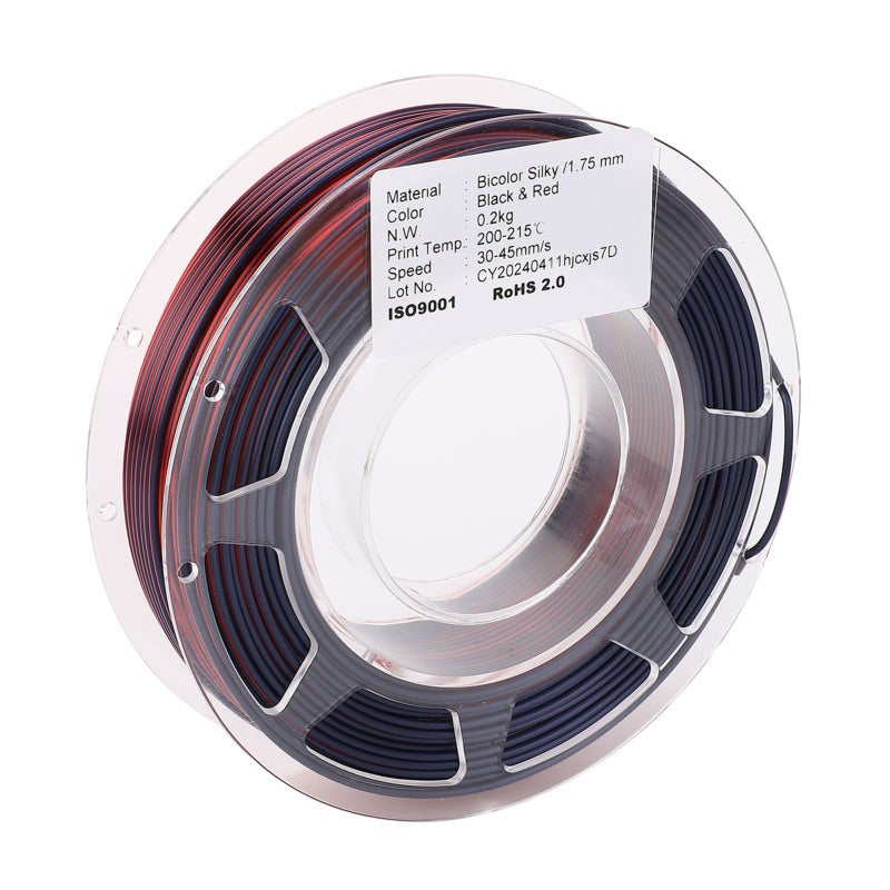 Dual Color PLA Filament 1.75mm Black Red - Twin Screw Extrusion Silk Shiny Surface - No Clogging Easy Feed for FDM 3D Printers - Image 2