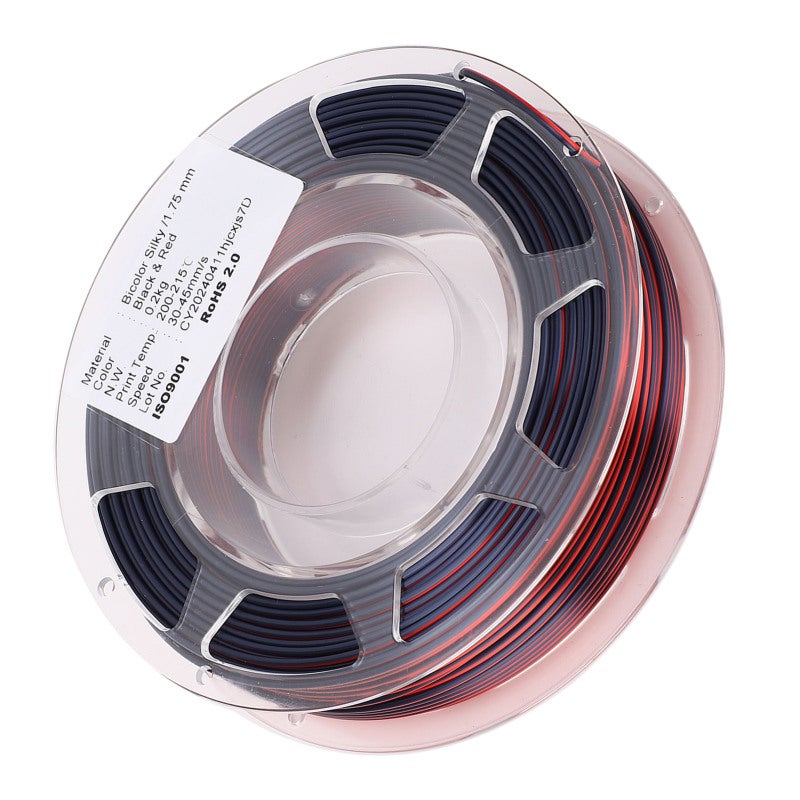 Dual Color PLA Filament 1.75mm Black Red - Twin Screw Extrusion Silk Shiny Surface - No Clogging Easy Feed for FDM 3D Printers - Image 1