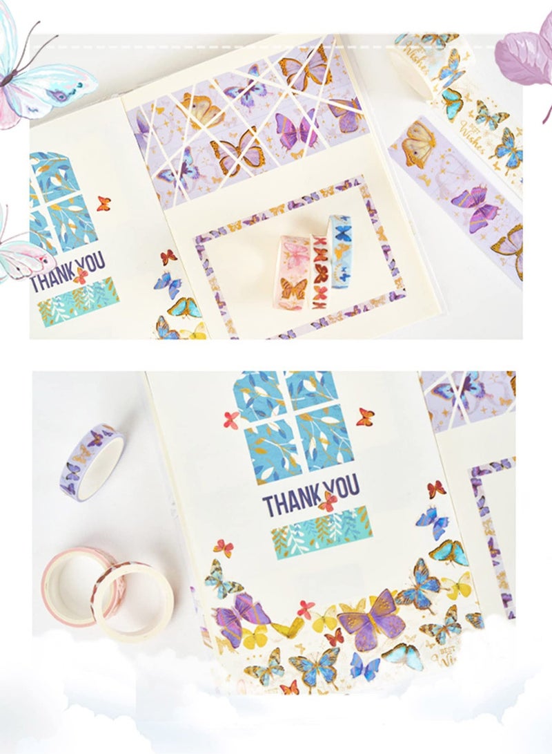 Colorful Butterfly Washi Tape Set with Gold Foil - 10 Rolls in 5 Sizes for Decorative Scrapbooking, DIY Crafts, Gift Wrapping, and Bullet Journaling for Kids and Adults. - Image 5