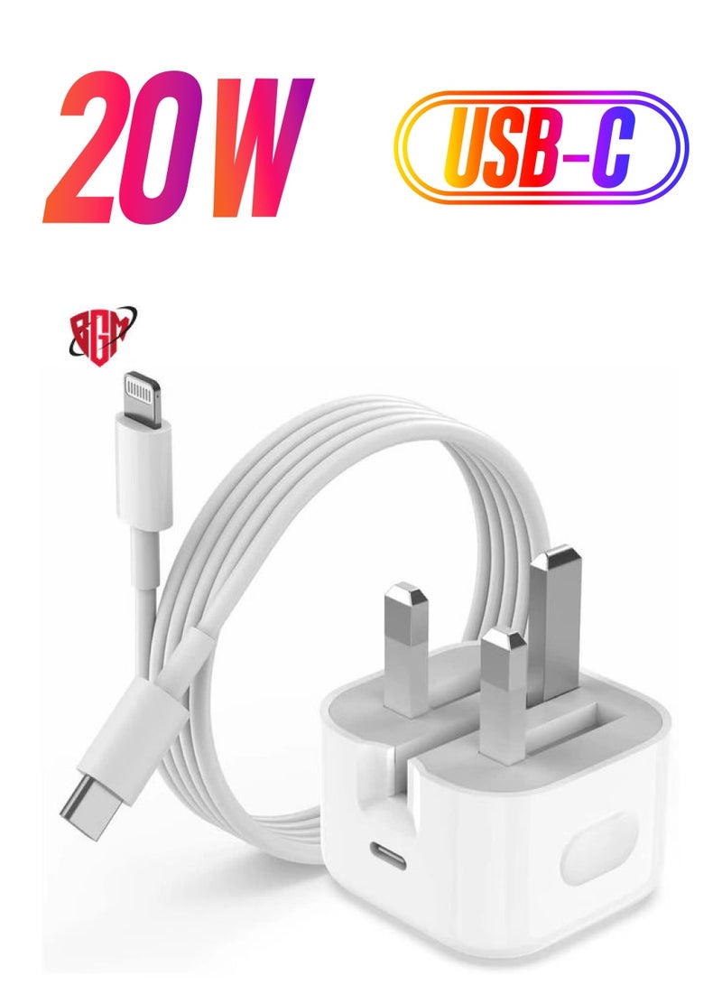 BGM 20W USB C Fast Charger for iPhone 14/14 Plus/14 Pro/14 Pro Max/13 12 11 X XR XS SE 2020 8 7 6 6S Mini, Pad Pro, Type C PD Wall Charging Plug UK Type C Power Adapter and 5FT Cord - Image 1