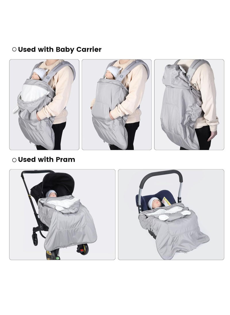 XiuWoo 3 in 1 Universal Weatherproof Thicken Baby Carrier Cover, Winter Carrier Cover, Wind Carrier Cover, Baby Stroller Cover, Baby Blanket with Zip, Warm Liner, Drawstring Hood for Windproof, Keeping Warm  - Image 3