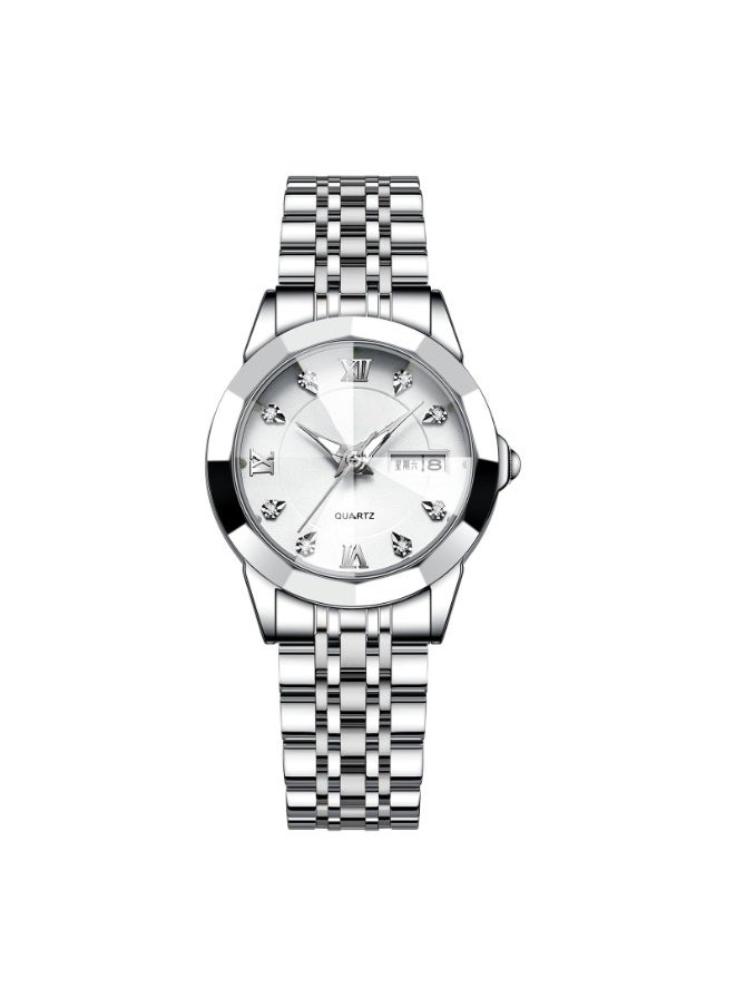 Women's Diamonds Quartz Watch Iced-Out Watch with Round Diamond Dial & Luxury Stainless Steel & Date & Waterproof