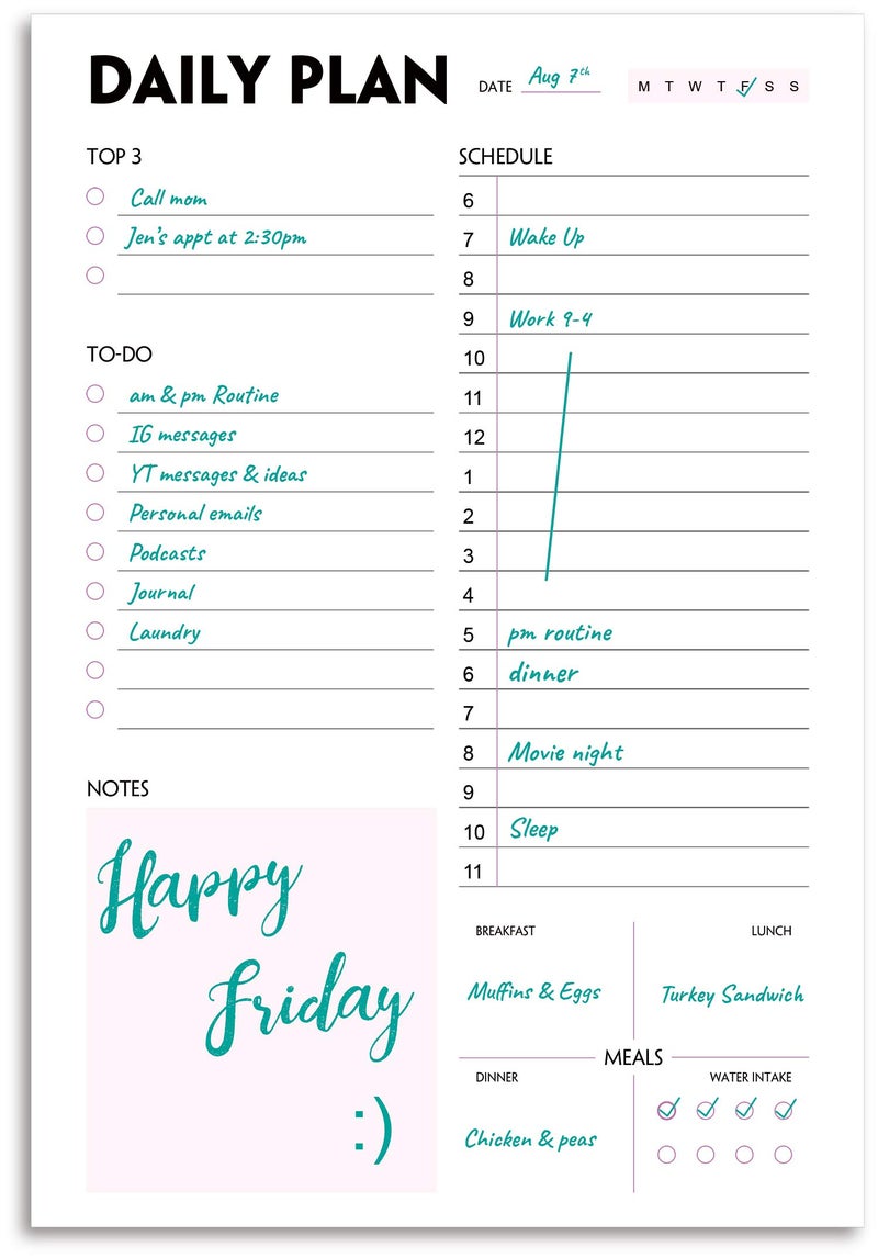 Nokingo Daily Planner Notepad - A5 Calendar, Scheduler, Organizer with Priority, To Do List, Appointments, Notes, Meals and Water Intake Tracker, 50 Undated Tear-Off Sheets Planning Pad, 5.8"x8.25" - Image 3