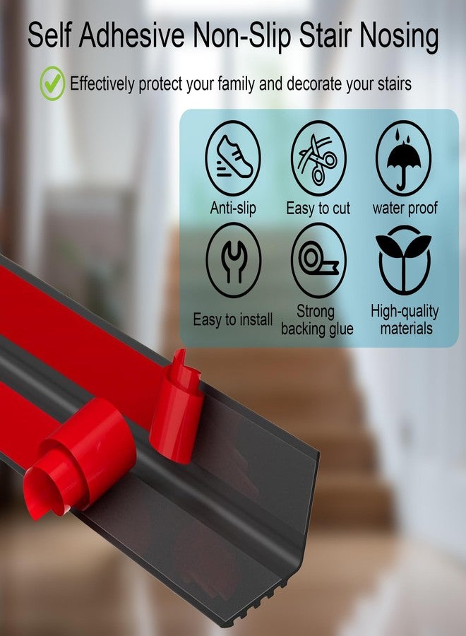 KTINITK Vinyl Stair Nosing, Stair Edge Trim, Stair Edge Protector, Non-Slip Self Adhesive Stair Edge Protector Suitable for Indoor/Outdoor Stairs, Easy to Install, Non-Slip and Waterproof (Black, 40FT) - Image 2