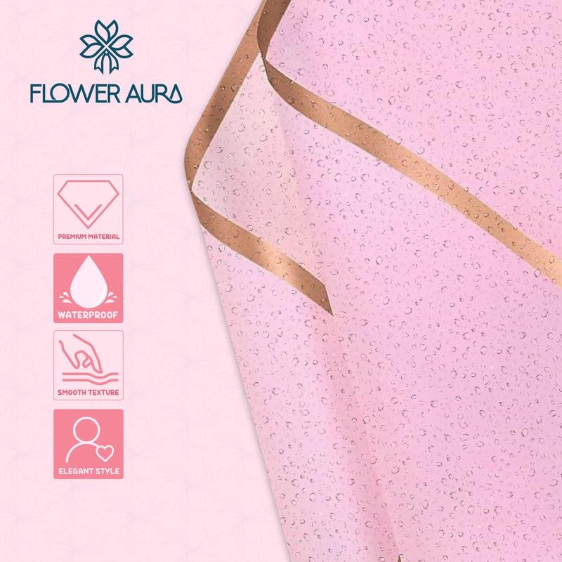 FlowerAura Designer Waterproof Pink With Golden Border Korean Wrapping Paper For Flower Bouquet Wrapping Paper, Gift Wrapping Paper, DIY Handmade Paper, Artistic & Florist Creation Paper (Set of 20) - Image 5