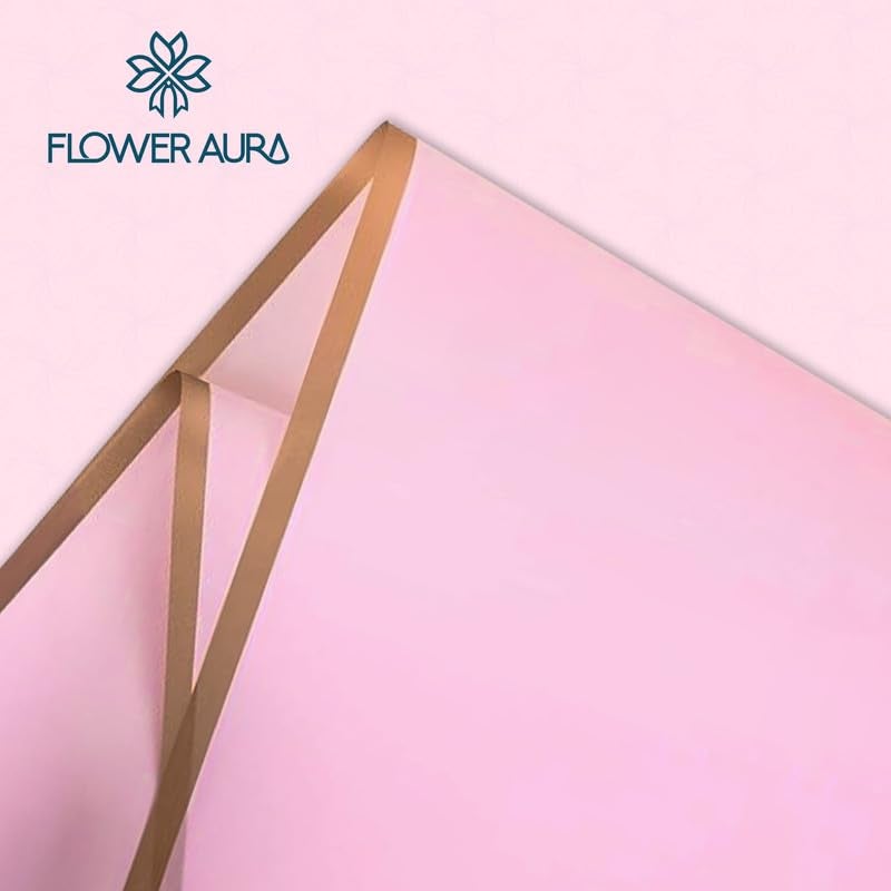 FlowerAura Designer Waterproof Pink With Golden Border Korean Wrapping Paper For Flower Bouquet Wrapping Paper, Gift Wrapping Paper, DIY Handmade Paper, Artistic & Florist Creation Paper (Set of 20) - Image 4