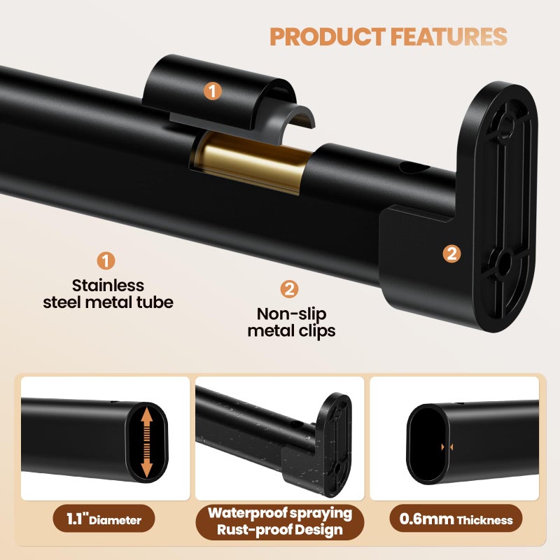 Mavivegue Oval Closet Rod, Closet Rods for Hanging Clothes, Adjustable Closet Rod â€“ Expandable 17 to 40 Inches, Heavy Duty Closet Rods for Laundry Room, RV, Closet Storage (Black) - Image 3