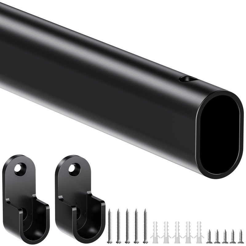 Mavivegue Oval Closet Rod, Closet Rods for Hanging Clothes, Adjustable Closet Rod â€“ Expandable 17 to 40 Inches, Heavy Duty Closet Rods for Laundry Room, RV, Closet Storage (Black) - Image 1
