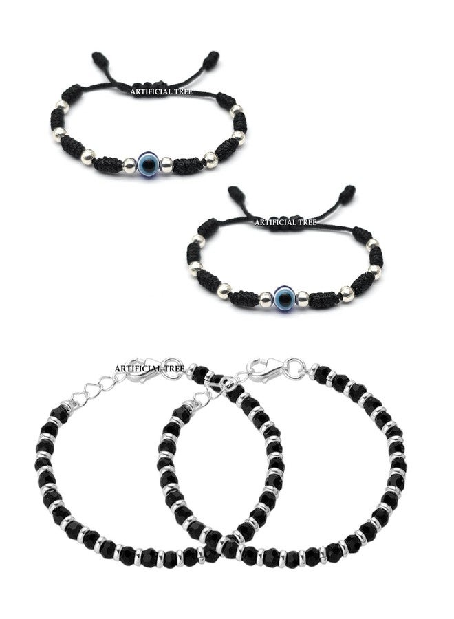 ARTIFICIAL TREE 1 Pair Evil Eye Black Thread Nazariya Bracelet | 1 Pair Plain Nazariya Adjustable Bracelet | Nazar Battu | New Born Baby to 6 Year Kids | 4 Piece (AT BABY BRCT 0025) - Image 1