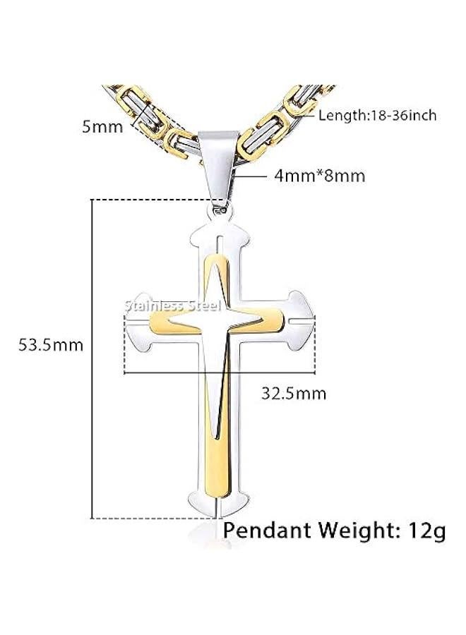 Arabest Mens Cross Pendant Necklace Stainless Steel Gold Silver Byzantine Chain 22-30inch - Image 4