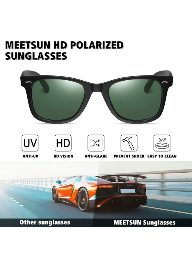 MEETSUN Polarized Sunglasses for Men Women Classic Retro Sun Glasses for Driving Fishing UV Protection, 2 Pack Matte Black Frame Grey Lens + Green Lens, Standard - Image 2