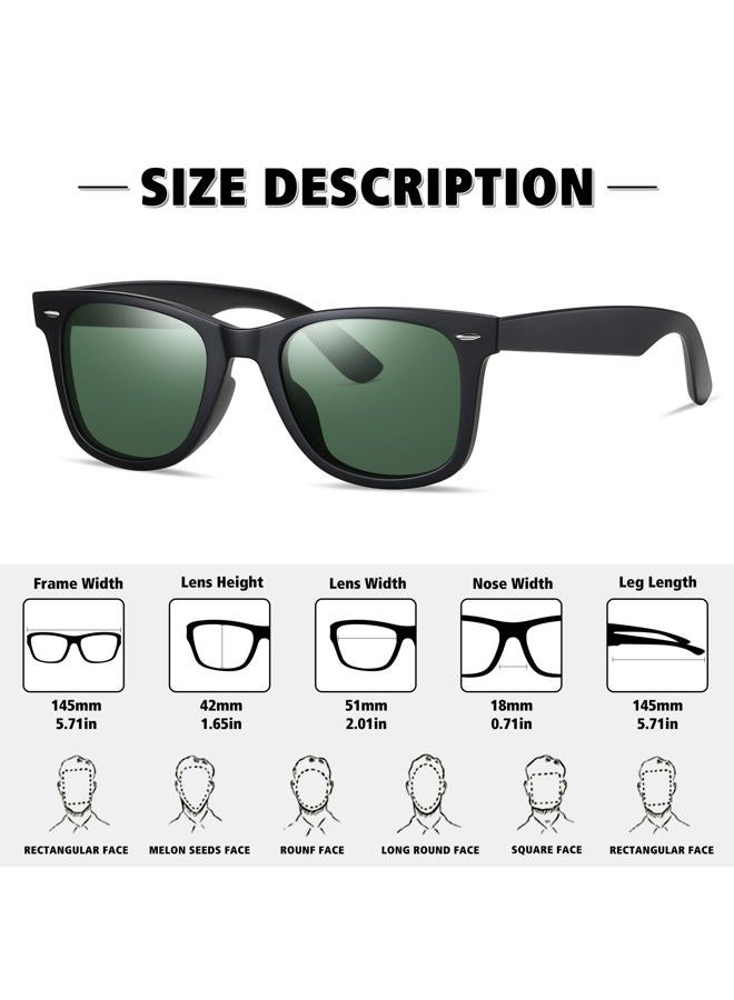 MEETSUN Polarized Sunglasses for Men Women Classic Retro Sun Glasses for Driving Fishing UV Protection, 2 Pack Matte Black Frame Grey Lens + Green Lens, Standard - Image 4