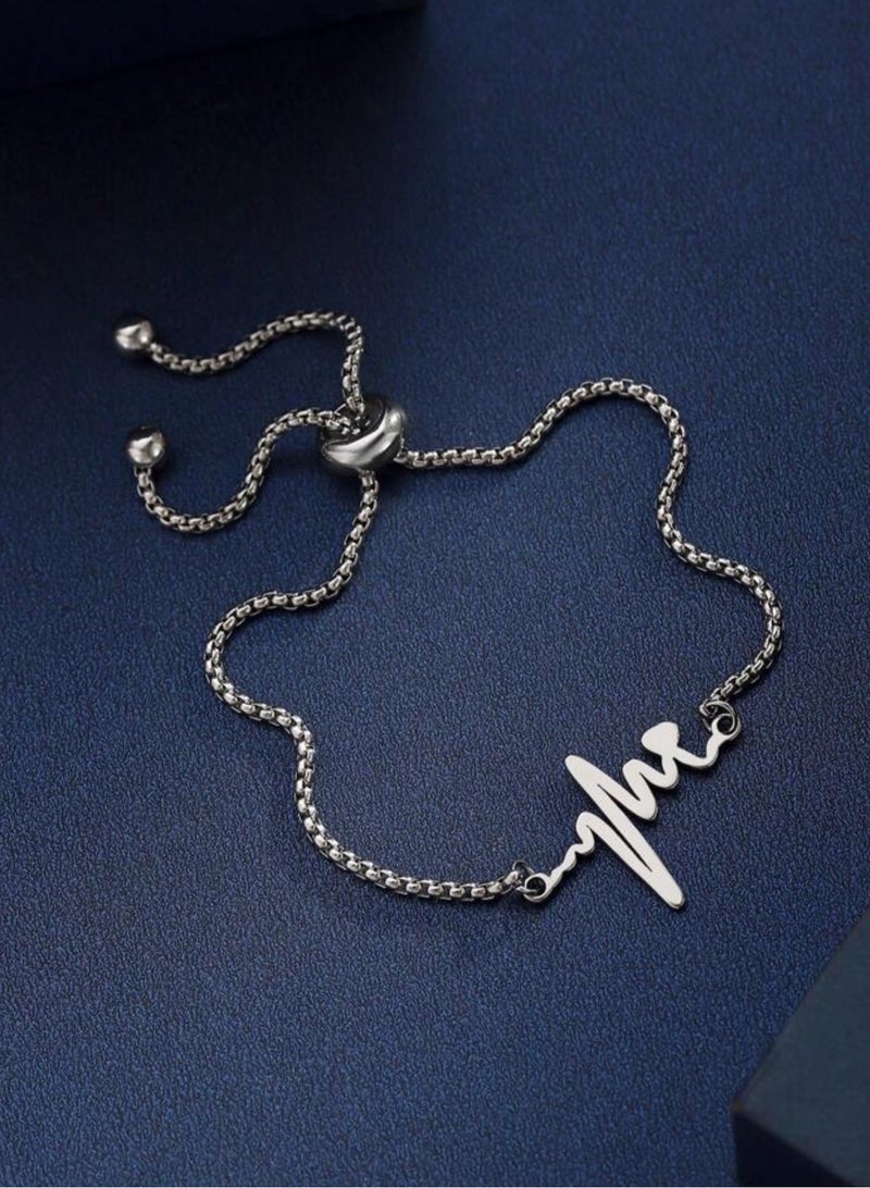 إيكوال اسوارة نسائية أنيقة وعالية الجودة مصنوعة من الاستانلس ستيل باللون الفضي - Image 2