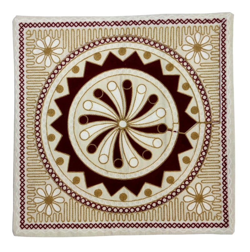 Purpledip Cotton Throw Pillow Cushion Covers 'Radial Orange': Ethnic Design Embroidery, Set of 2, 16 Inches (12445C) - Image 4