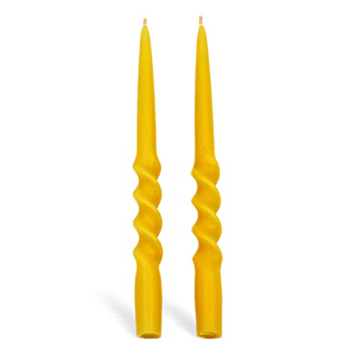 BCandle 100% Pure Beeswax Spiral Twist Taper Candles (Set of 2) Organic - 10 Inches Tall, 5/8 Inch Diameter, Hand Made - Image 1