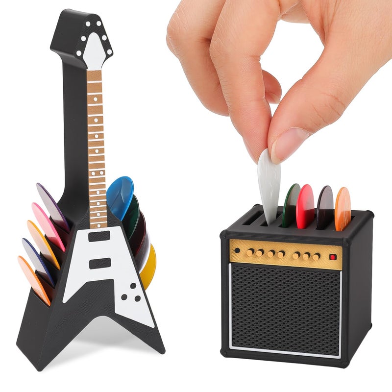 HETOETF Guitar Picks Holder Box, Pick Display Holder, Amp Speaker Styled Pick Holder and V-Shaped Guitar Pick Holder, Pick Storage Box Set for Guitar Players and Music Enthusiasts - Image 4