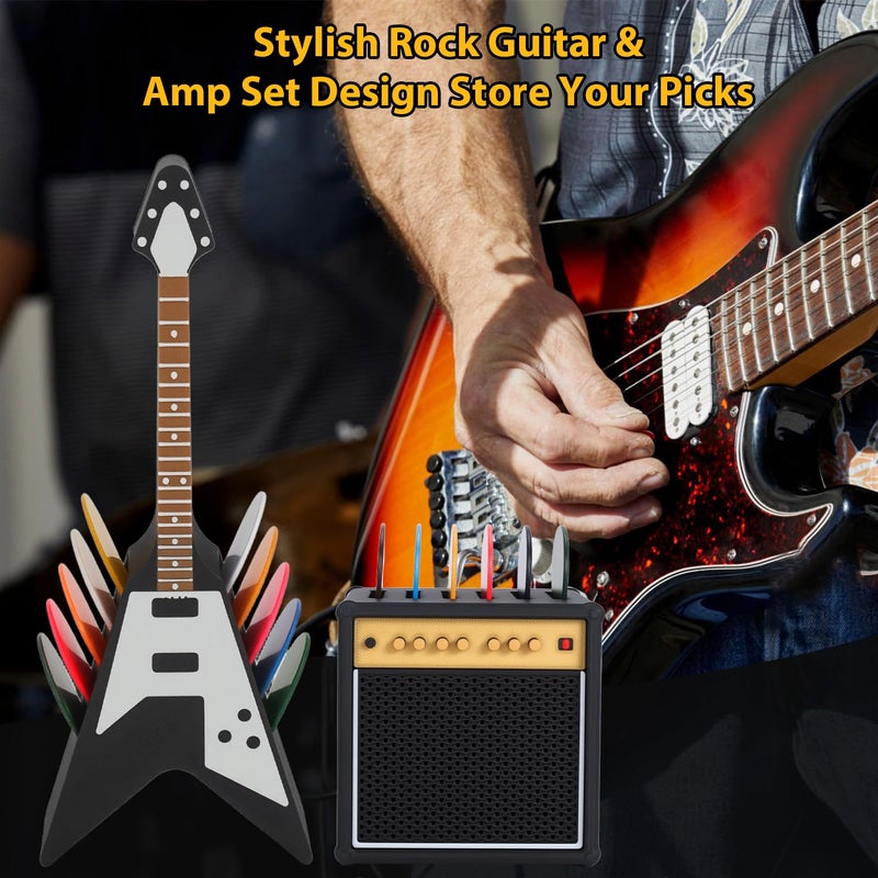 HETOETF Guitar Picks Holder Box, Pick Display Holder, Amp Speaker Styled Pick Holder and V-Shaped Guitar Pick Holder, Pick Storage Box Set for Guitar Players and Music Enthusiasts - Image 3