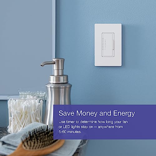 LUTRON مفتاح مؤقت العد التنازلي لوتрон ماسترو للمراوح والأضواء، مفتاح مؤقت للأضواء، 3A/150 واط لمبات LED، قطب واحد/مواقع متعددة، MA-T51MN-WH، أبيض - Image 2