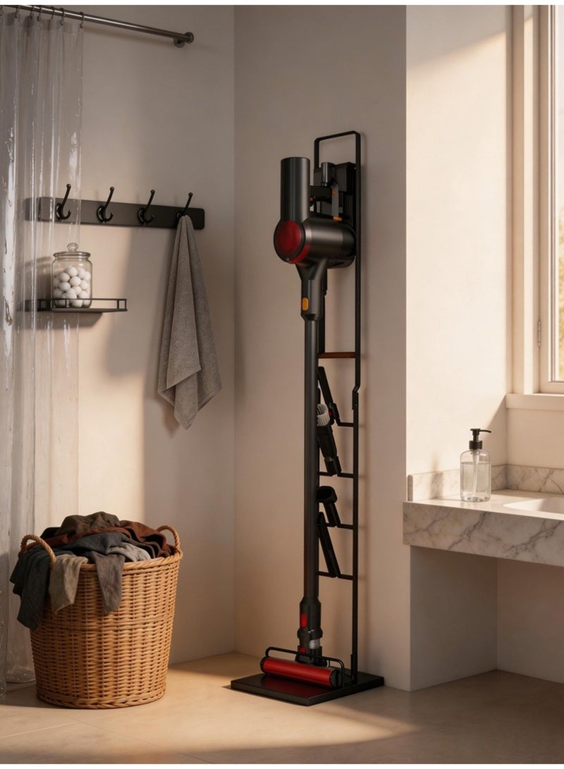Metal Dyson vacuum cleaner stand, floor-standing with wheels, no drilling required, compatible with Dyson V6, V7, V8, V10, V11, V15, T20, T30, V12, and other models, black. - Image 1