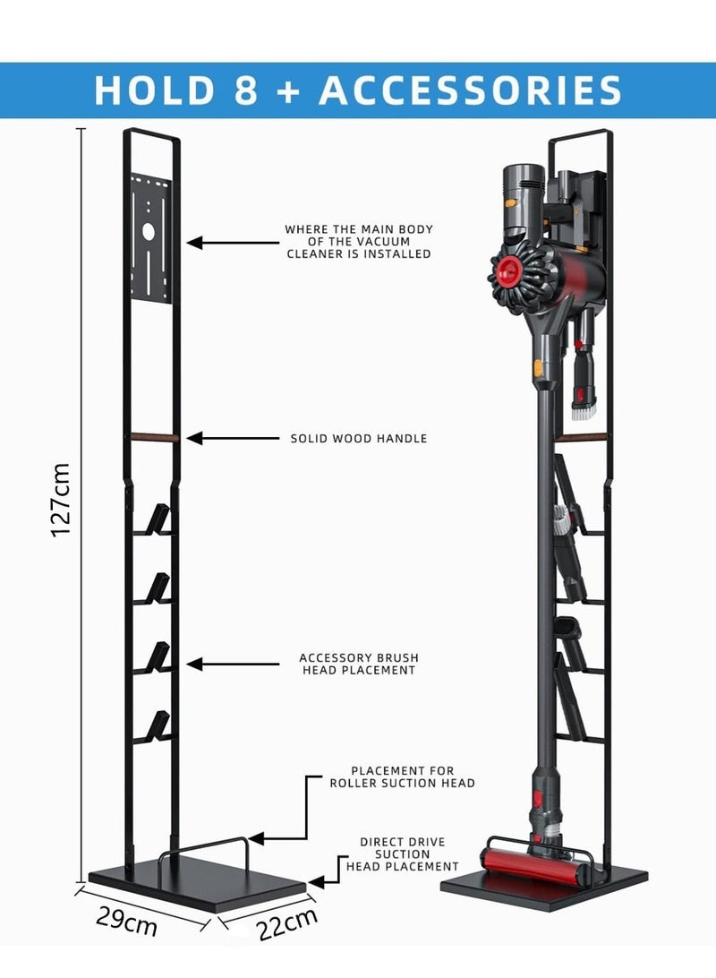 Metal Dyson vacuum cleaner stand, floor-standing with wheels, no drilling required, compatible with Dyson V6, V7, V8, V10, V11, V15, T20, T30, V12, and other models, black. - Image 5