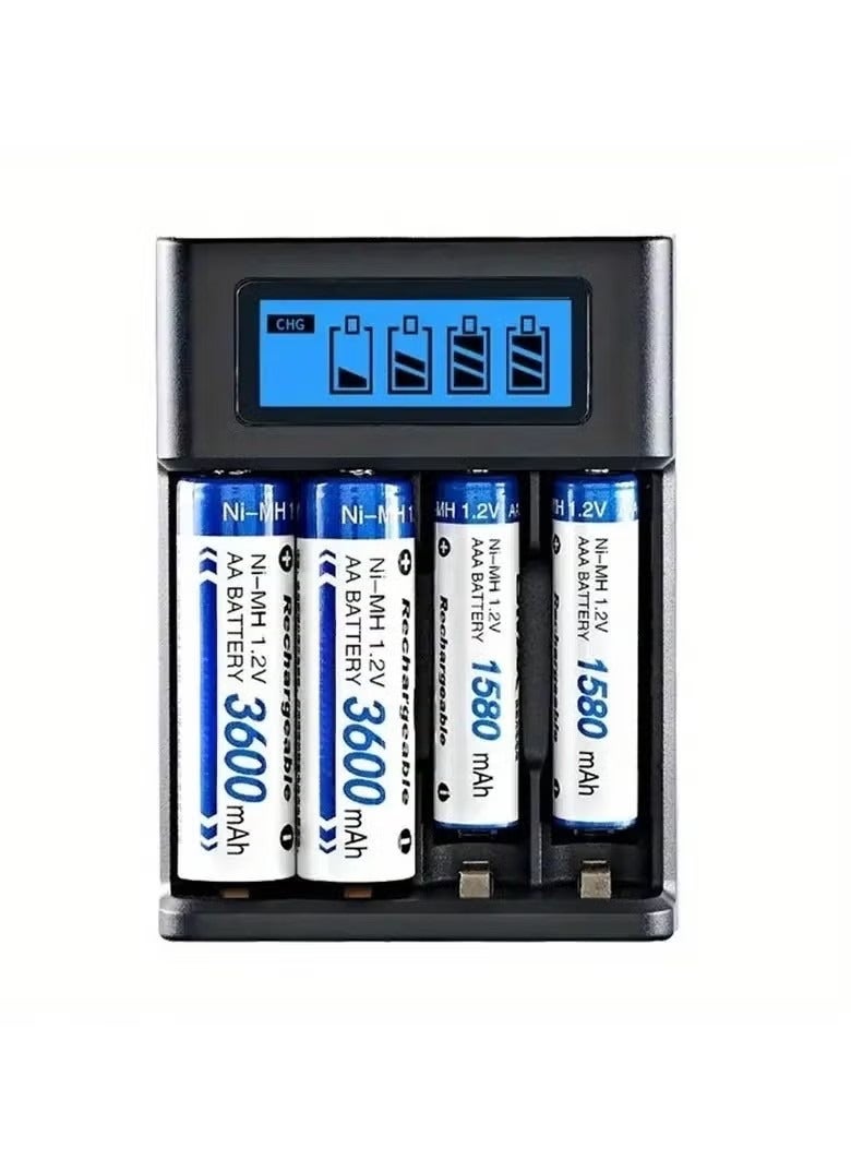 Mini USB AA AAA Battery Charger, 4 Bay, High-Speed Charging, Independent Slots, LCD Display, for Ni-MH Ni-CD Rechargeable Batteries - Image 5