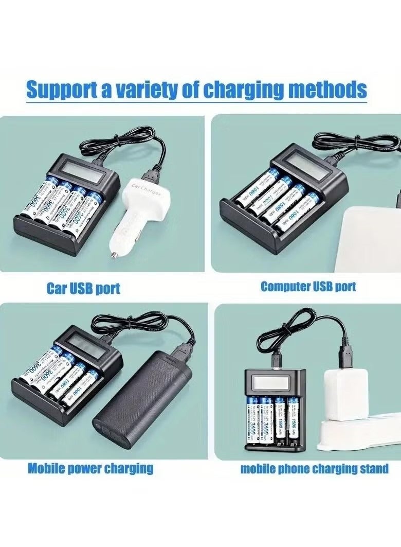 Mini USB AA AAA Battery Charger, 4 Bay, High-Speed Charging, Independent Slots, LCD Display, for Ni-MH Ni-CD Rechargeable Batteries - Image 3