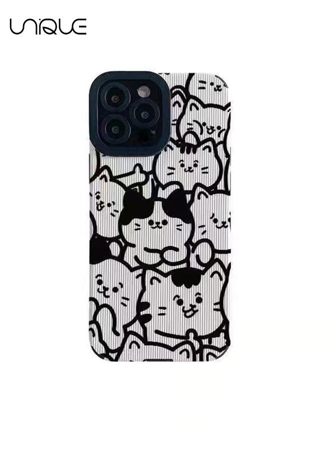Unique Compatible with iPhone 16 Pro Max Phone Case, Black Line Cat Illustration Phone Case, Black & White Phone Case - Graffiti Phone Case - Stylish and Handsome Phone Case - TPU Drop Resistant - Image 1