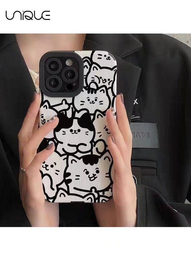 Unique Compatible with iPhone 16 Pro Max Phone Case, Black Line Cat Illustration Phone Case, Black & White Phone Case - Graffiti Phone Case - Stylish and Handsome Phone Case - TPU Drop Resistant - Image 3