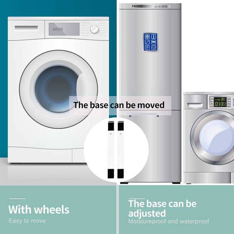 Sturdy, expandable, and portable refrigerator stand with wheels and adjustable brakes for easy moving and lifting of heavy appliances. Holds up to 300 kg for 40 mm appliances. Two-piece set, white, iron. - Image 5