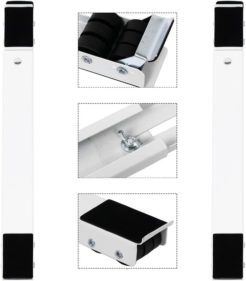 Sturdy, expandable, and portable refrigerator stand with wheels and adjustable brakes for easy moving and lifting of heavy appliances. Holds up to 300 kg for 40 mm appliances. Two-piece set, white, iron. - Image 4